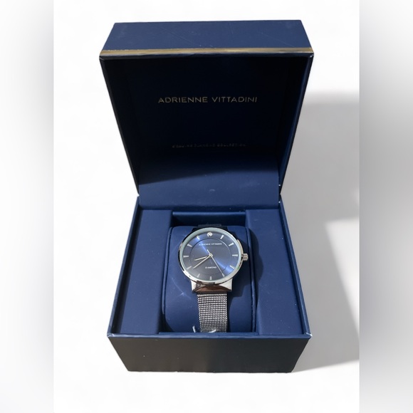 🖤🖤Adrienne Vittadini Diamond Dial Navy Dial and Silver Tone Metal Analog Watch - Picture 2 of 2